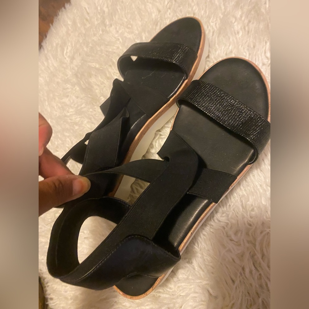 Nine West “Beth” Black Strappy Platform Wedge Sandal ~ Size 9
